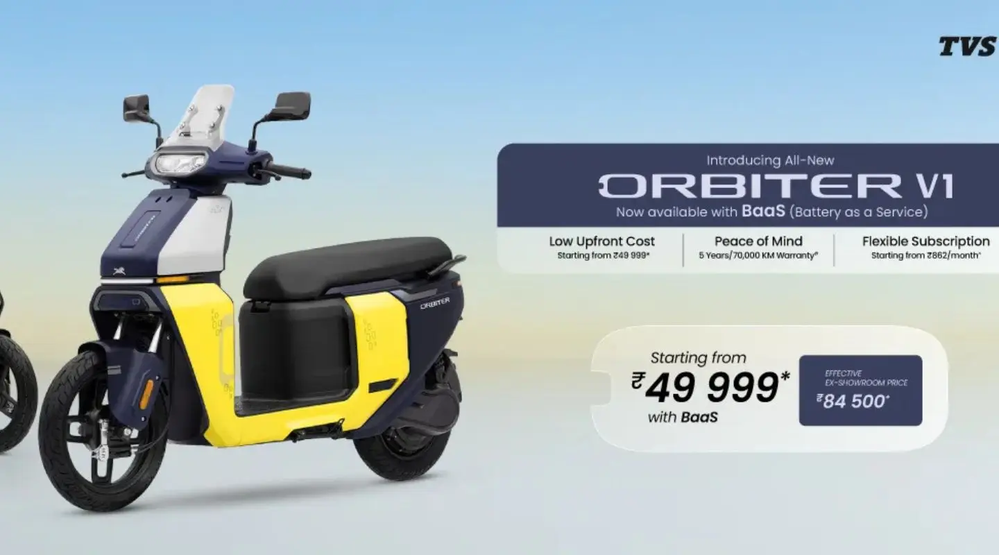TVS Orbiter V1 electric scooter price with battery subscription